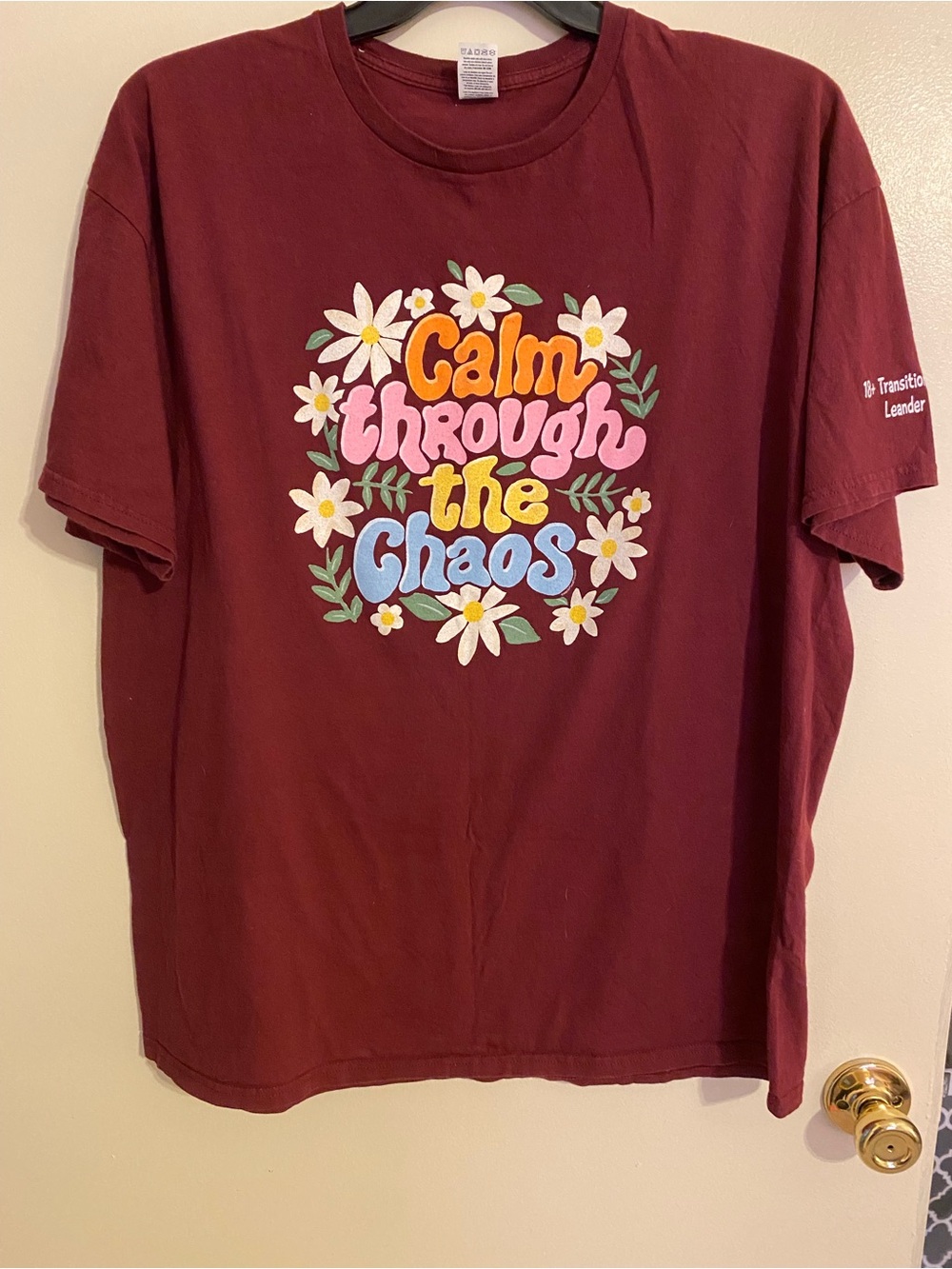 Fruit of the Loom Maroon Graphic Tee with Multi-Color Floral Print